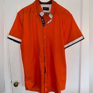 7camicie Roma Iconic Poplin Man Shirt Short Sleeve Orange Black XL Professional